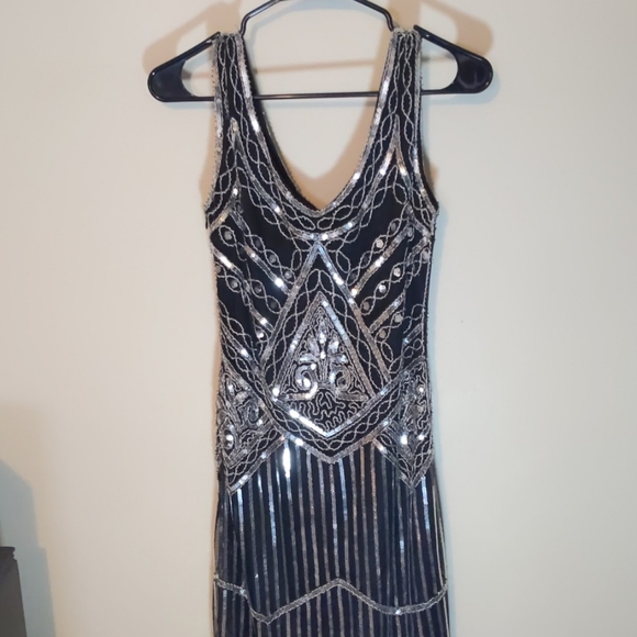 silver beaded flapper dress Dora Art Deco Beaded Cocktail Dress in Navy Blue by Gatsby Lady –  WardrobeShop